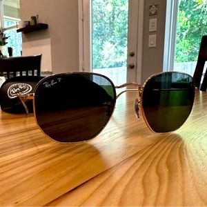 Brand New Polarized Ray-ban Hexagonal Sunglasses Gold frame. NEVER USED
